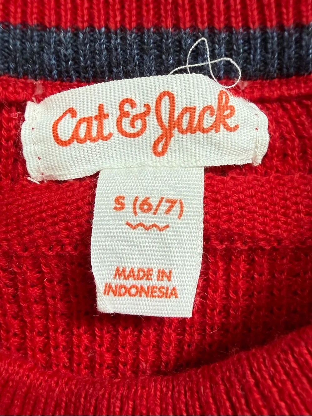 Cat & Jack Boy’s S(6/7) Red Striped Crewneck Sweater